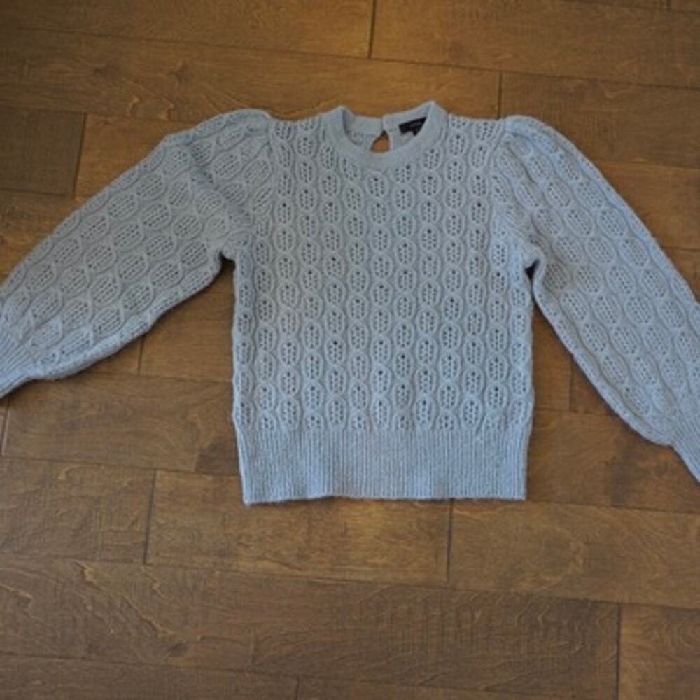 J Crew Blue Balloon-sleeve cable-knit sweater Aplaca blend Size Small